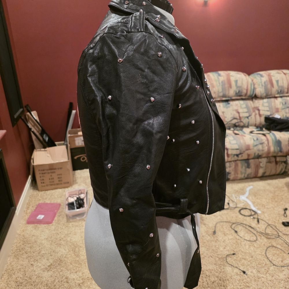 Studded Black Leather Moto Jacket - Women - Picture 5 of 7